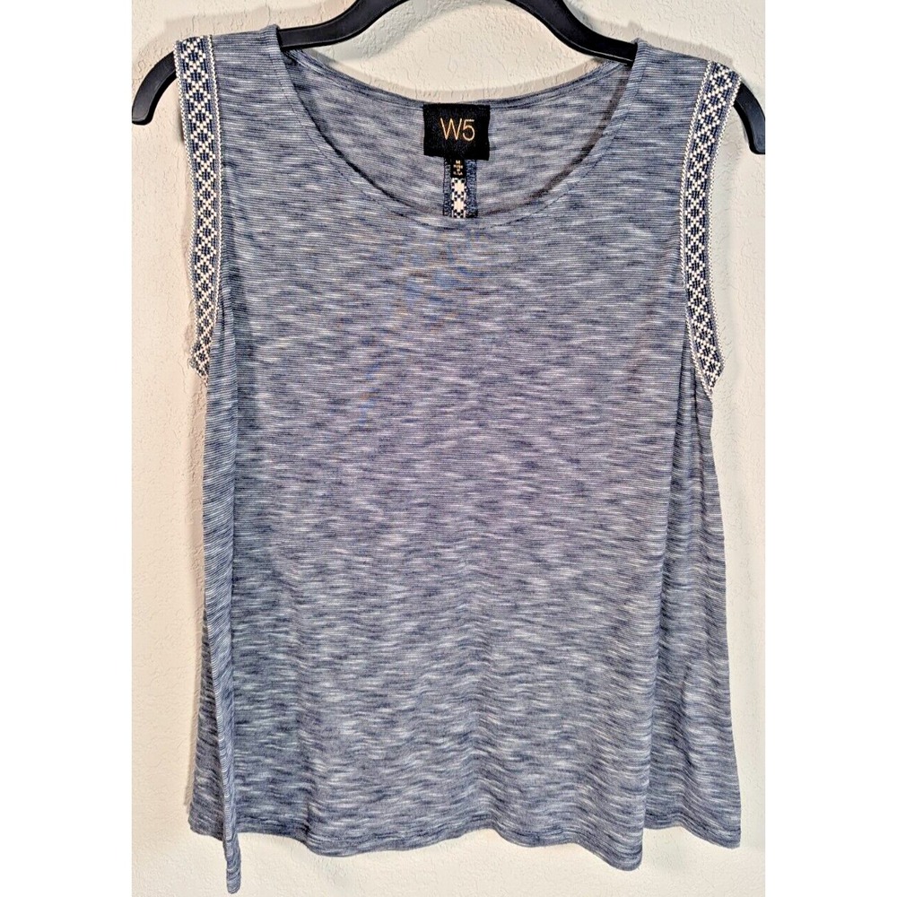W5 Anthropologie Sleeveless Striped Navy Blue White Tank Top Women M Embroidered - Picture 2 of 3
